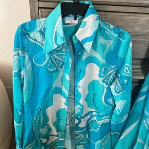 Emilio Pucci Turquoise and White Blouse